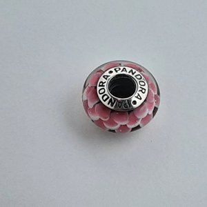 Pandora Murano Glass Bead Charm Floral Pink/White/Red- Preowned